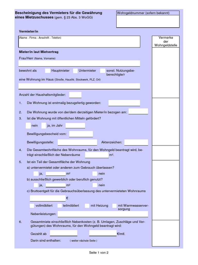 Bescheinigung Des Vermieters 1