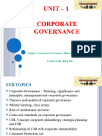 Unit - 1 Corporate Governance: Subject: Corporate Governance, Human Values and Ethics Course Code: BBA 206