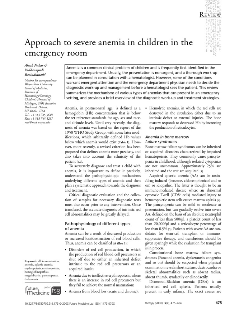 Approach To Severe Anemia in Children in The Emergency Room Download