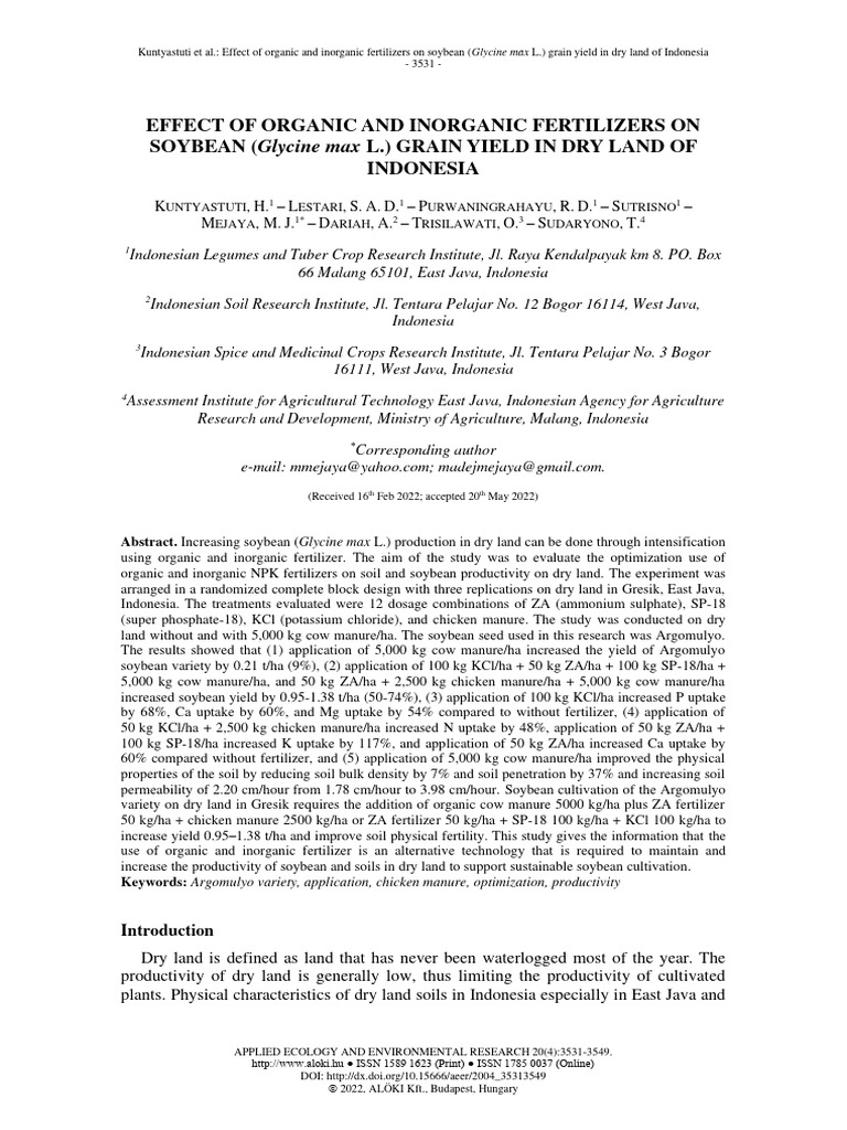 EFFECT OF ORGANIC AND INORGANIC FERTILIZERS ON SOYBEAN (Glycine Max L ...