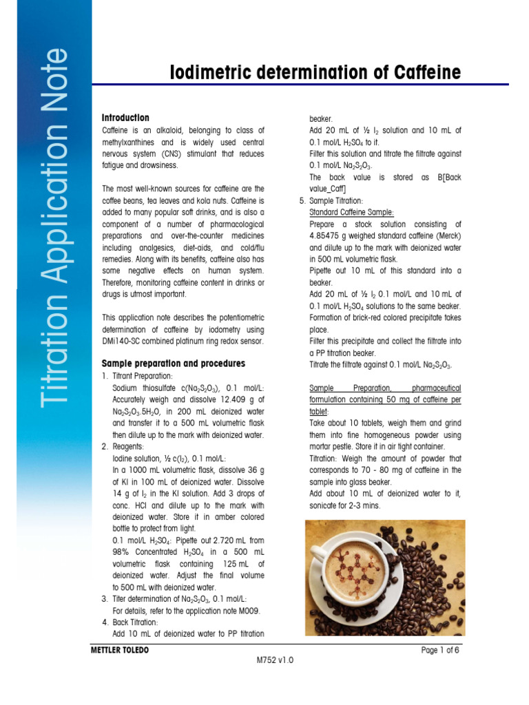 Iodimetric Caffeine Titration Method | PDF | Titration | Chemistry
