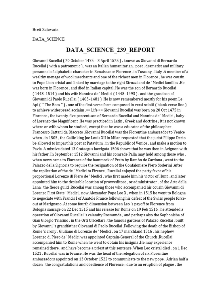 Data Science 239 Report | PDF | Florence | House Of Medici
