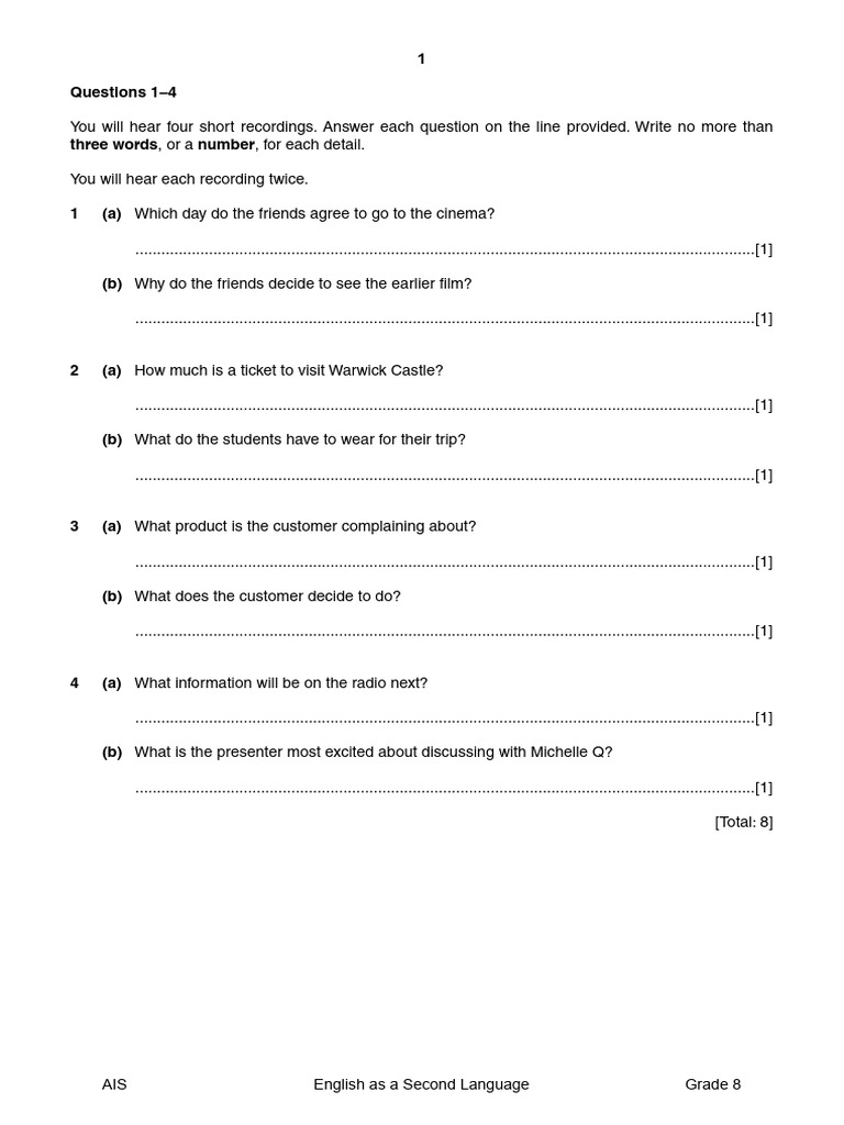 Grade 8 Listening 2016mj43 Pdf English Language Human Communication