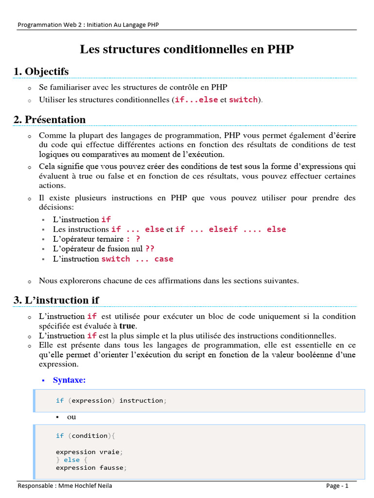 Structures Conditionnelles en PHP | PDF | PHP | Langage de programmation