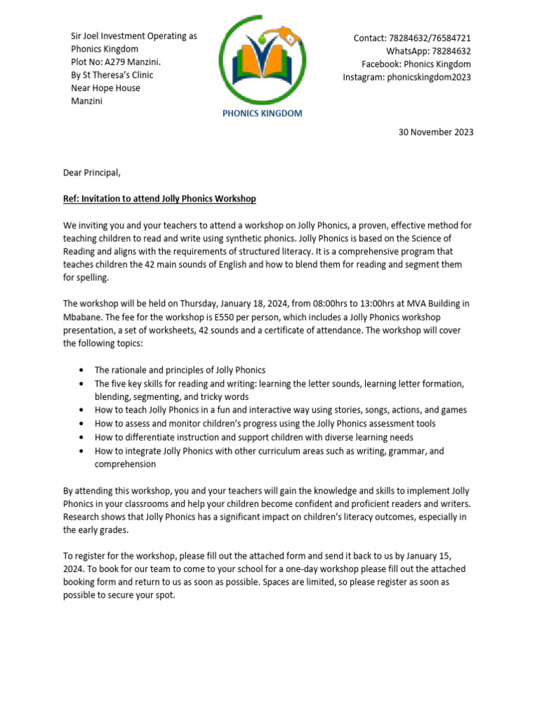 Jolly Phonics Workshop Invitation | PDF | Phonics | Human Communication