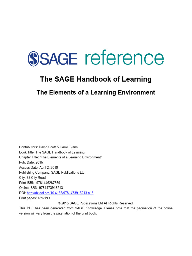 Elements of Effective Learning Environments | PDF | Learning | Mentorship
