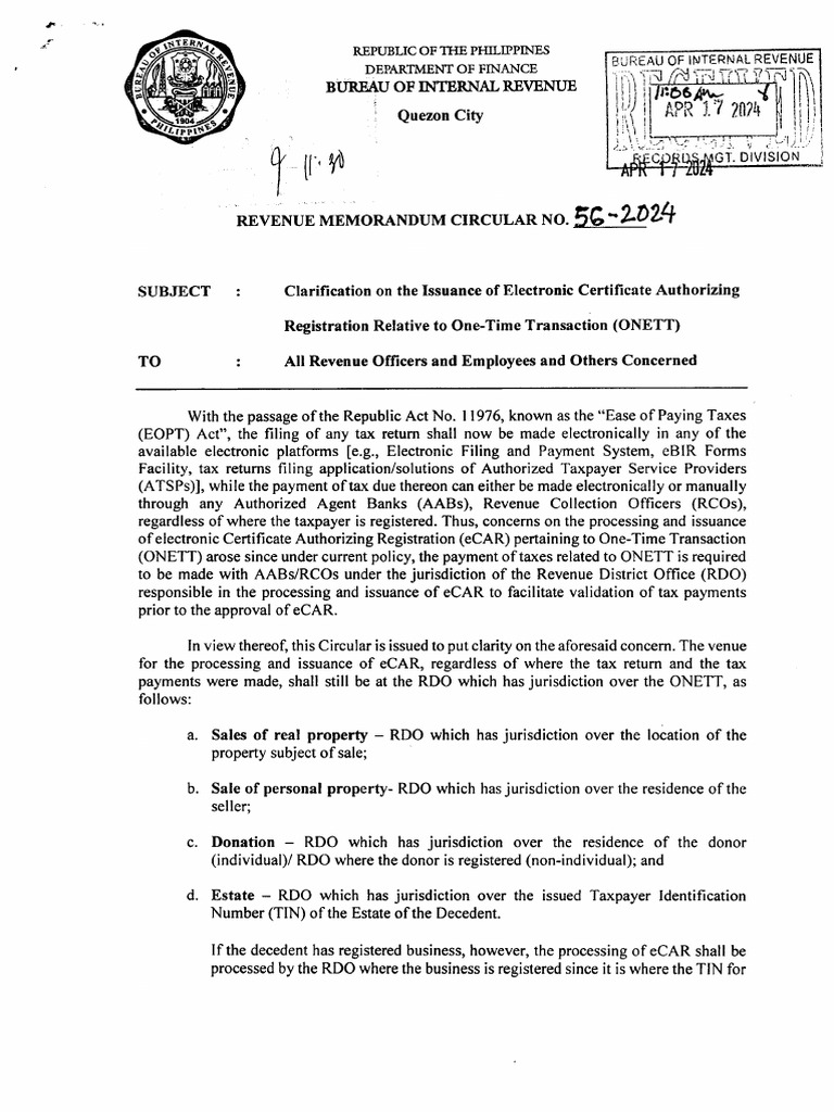 RMC No. 56-2024 | PDF