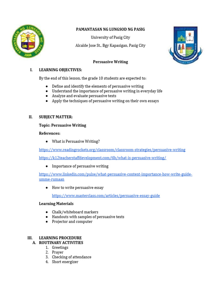 Lesson Plan | PDF | Essays | Writing