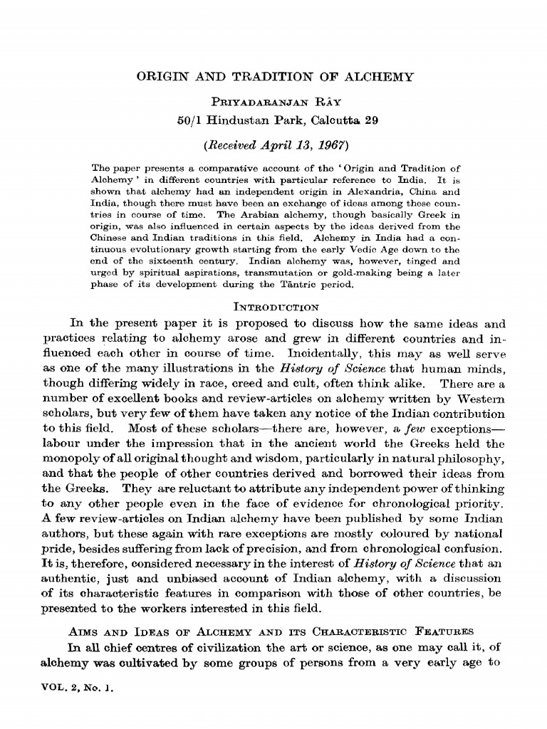 Origin and tradition of alchemy - P Ray | PDF