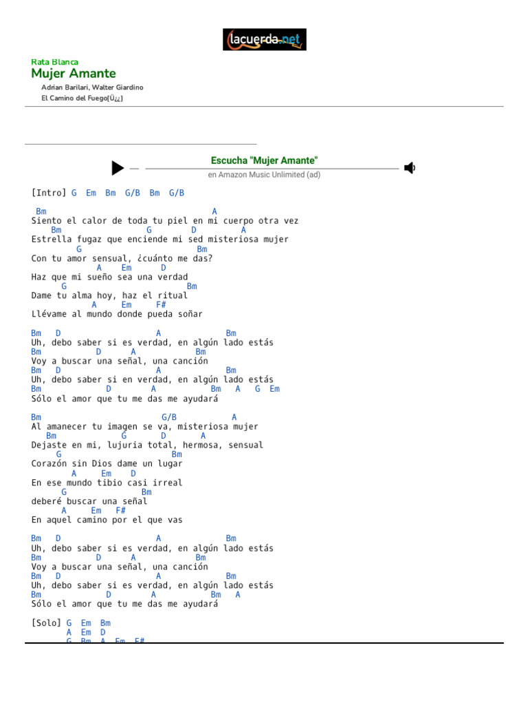 MUJER AMANTE, Rata Blanca - Acordes | PDF