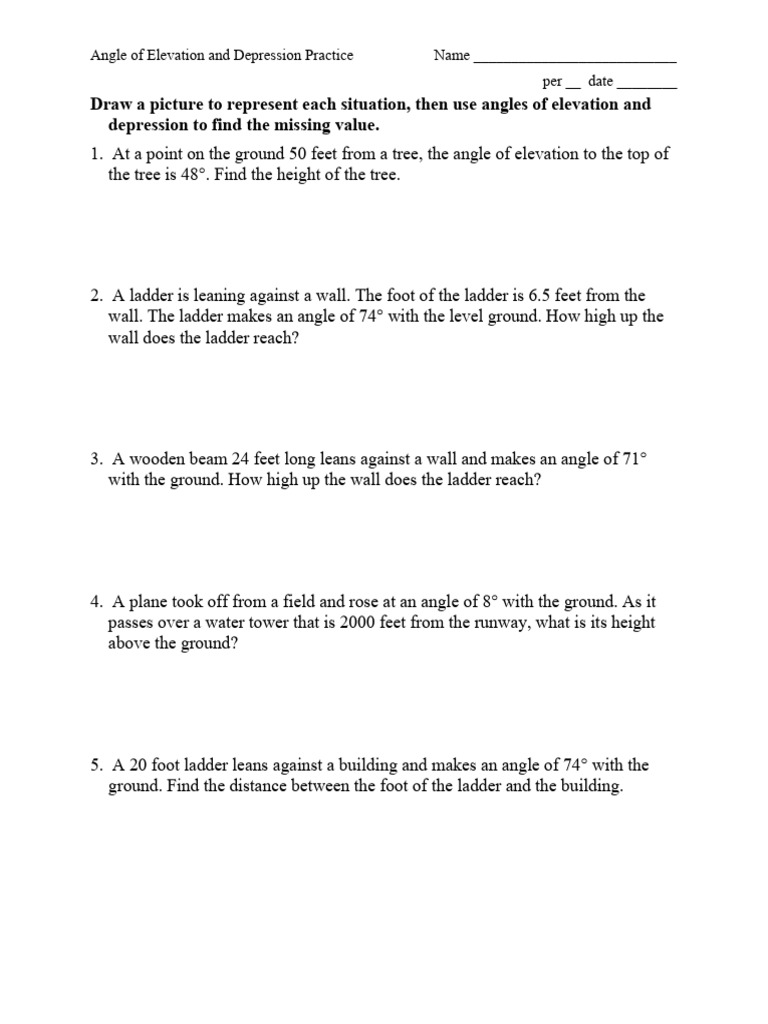 Elevation and Depression Practice Problems | PDF | Ladder | Shadow