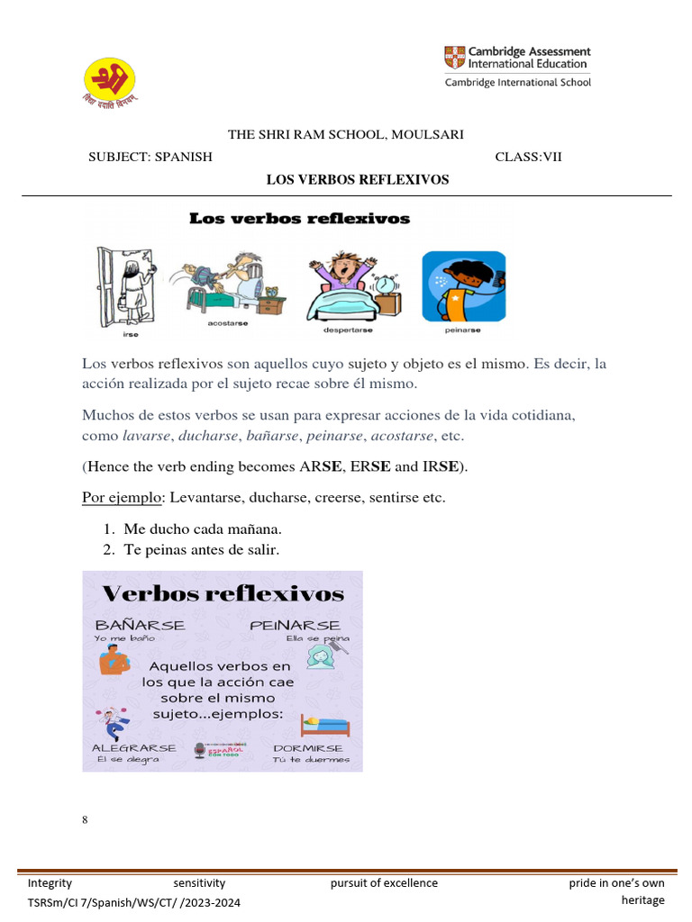 Verbos Reflexivos en Español para Séptimo | PDF | Verbo | Gramática
