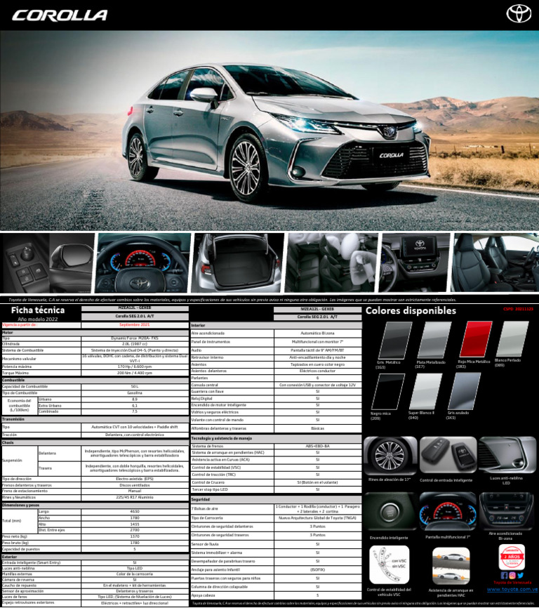 Spec Sheet Corolla SEG MY 2022 | PDF | Vehículos | Estilos de carrocería