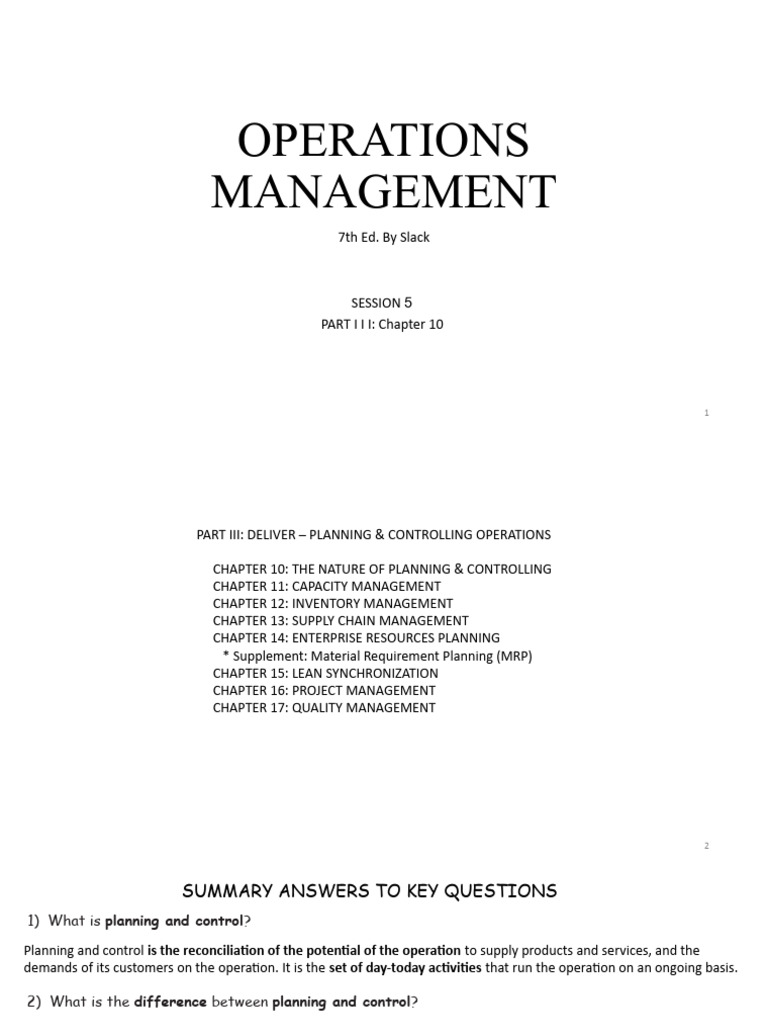 Operations Planning & Control | PDF | Scheduling (Production Processes ...