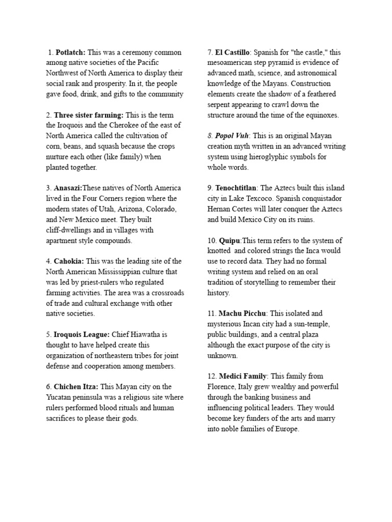 Key Terms in Early American Cultures | PDF | Maya Civilization ...