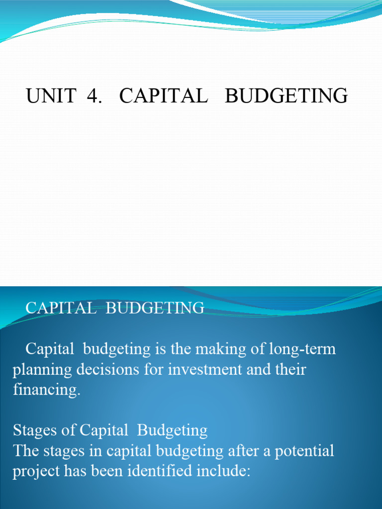 4.1 - Principles of Capital Budgeting, Techniques and Tools | PDF ...