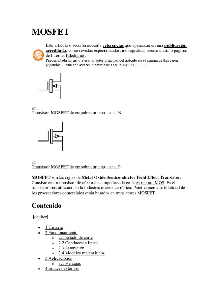 MOSFET Funcionamiento PDF Mosfet Transistor
