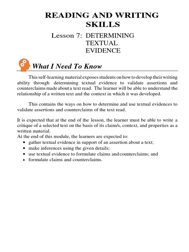 HandoutReadingWritingDeterminingTextualEvidence PDF Social
