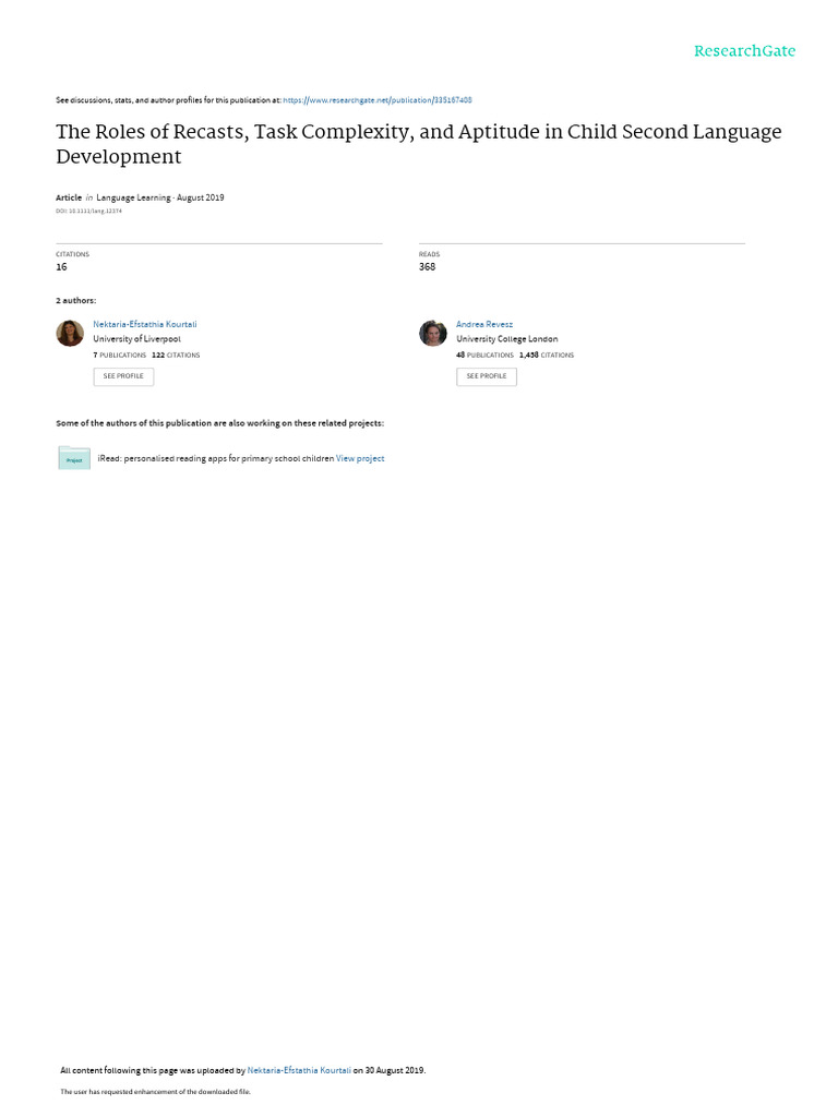 Recasts & Task Complexity in Child L2 Development | PDF | Second ...
