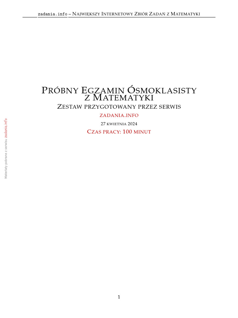 pierwiastki zadania egzaminacyjne klasa 8 pdf