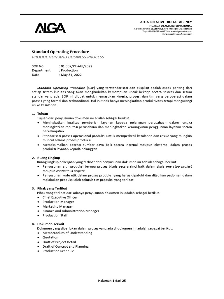 Sop Production And Business Process Pdf