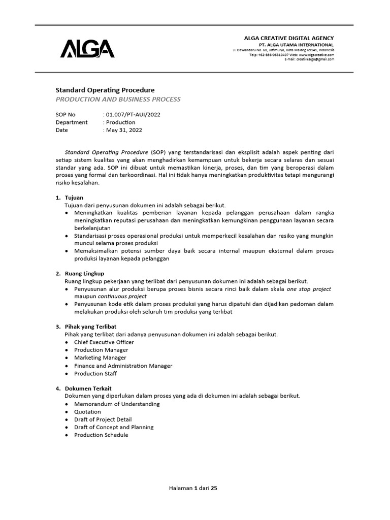 SOP - Production and Business Process | PDF | Seni