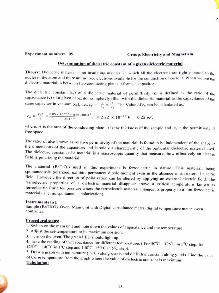 Experiment 05 | PDF | Dielectric | Ferroelectricity