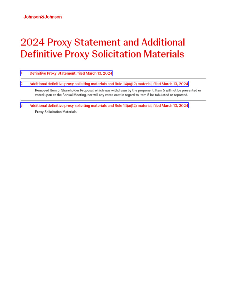 2024 Johnson & Johnson Proxy Statement | PDF | Executive Compensation ...