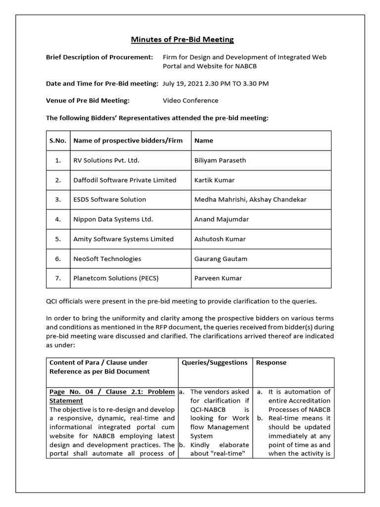 1627273522 Minutes Of Pre Bid Meeting Nabcb Pdf Backup Transport