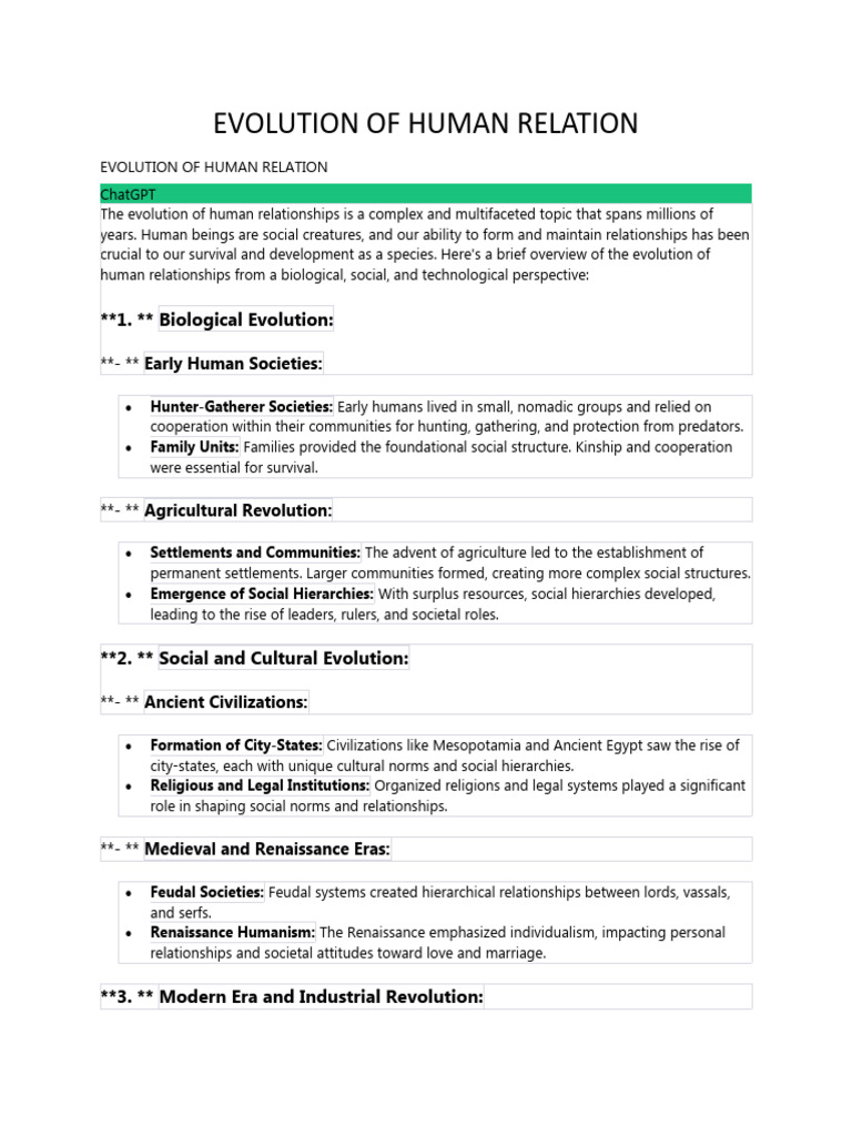 Evolution of Human Relationships | PDF | Society | Human