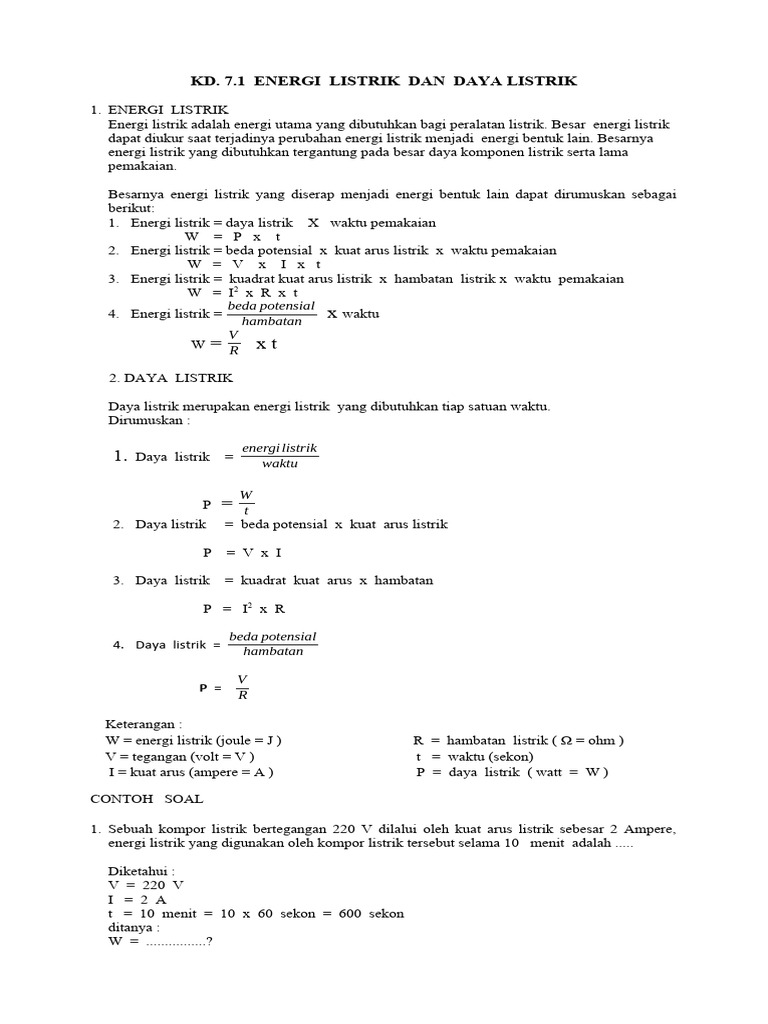 Rumus Energi dan Daya Listrik Kelas 9 | PDF