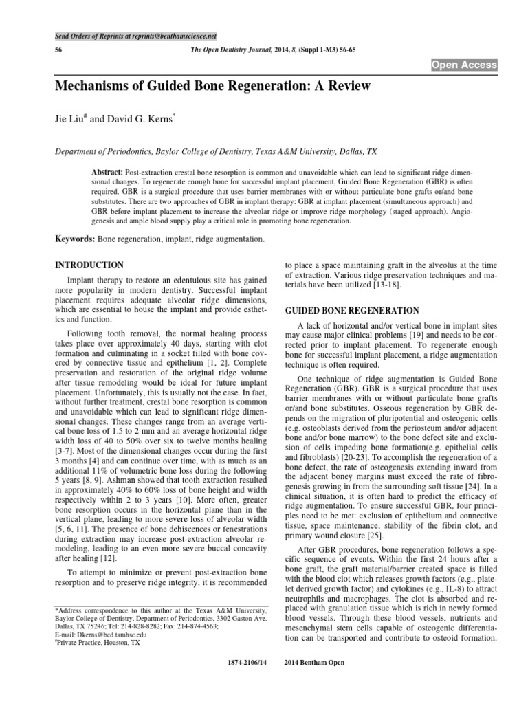 Mechanisms of Guided Bone Regeneration A Review | PDF | Dental Implant ...