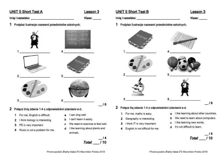 Brainy kl5 Short Tests Unit 5 Lesson 3 | PDF