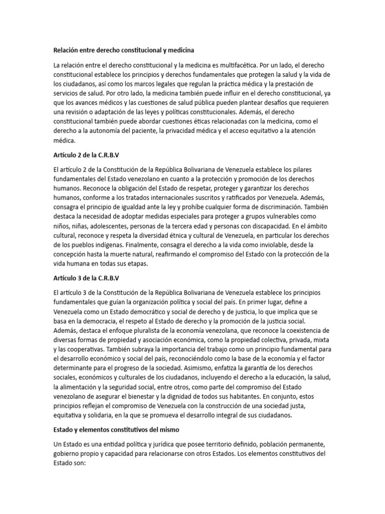 Derecho Constitucional y Medicina en Venezuela | PDF | Estado (política ...