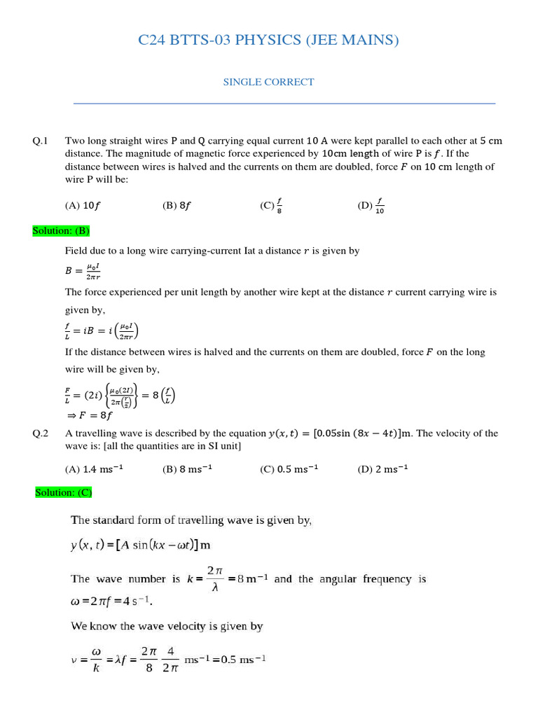 JEE Mains Physics Practice Questions | PDF | Photoelectric Effect | Photon