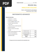 2022 Yr 11 Mathematics Advanced Assessment Task 1