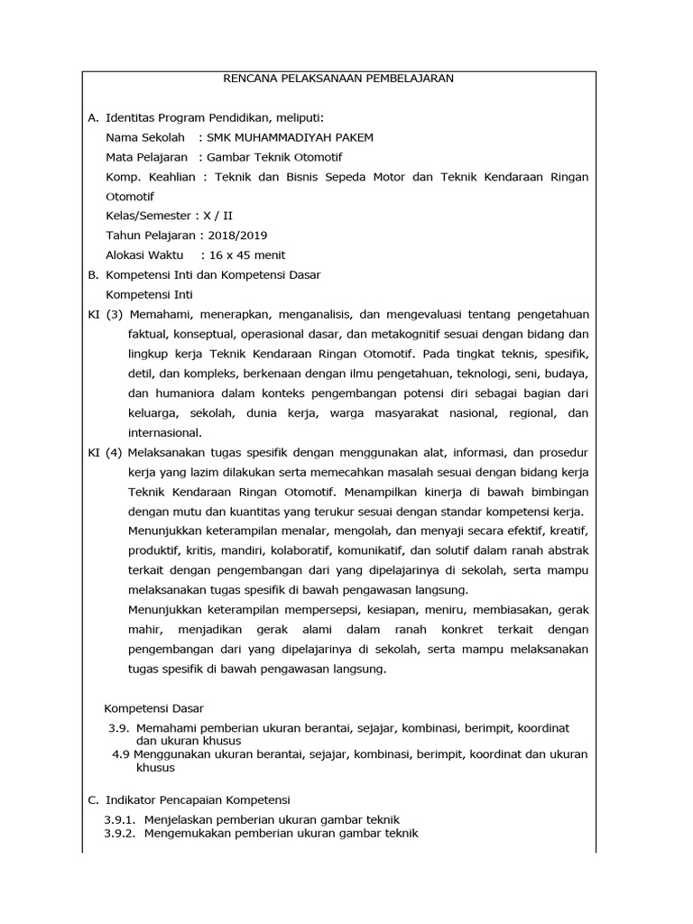 Rpp ukuran gambar teknik pdf