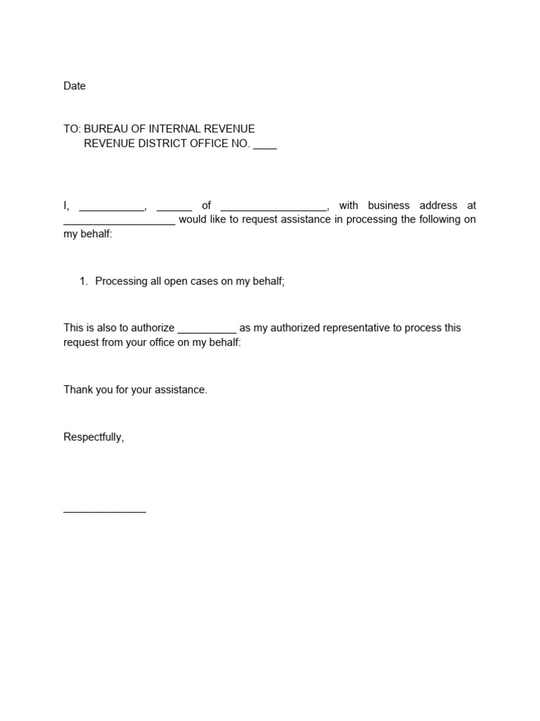 Request For Assistance With Authorization BIR | PDF | Law