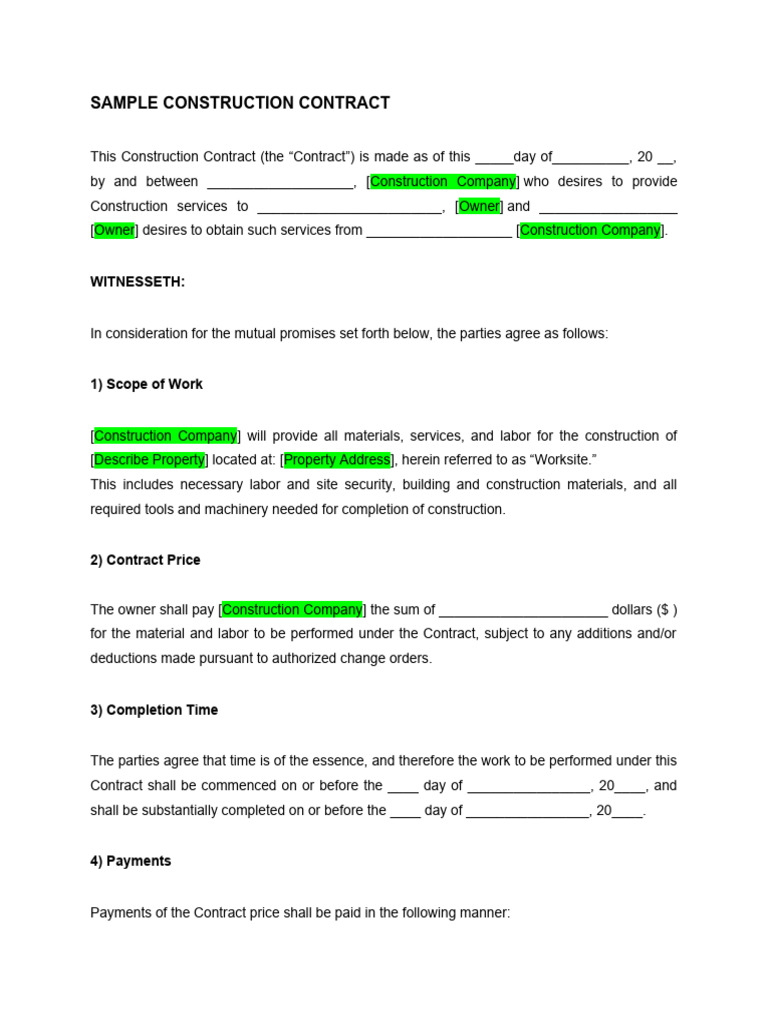 Construction Contract Template 08 PDF Business Law Business