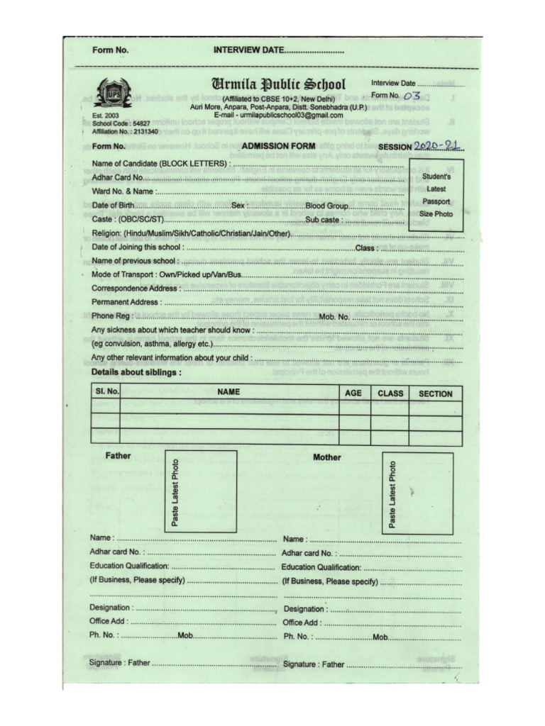 Adm Form | PDF