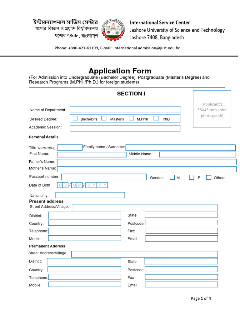 Admission Form For Foreign Student | PDF