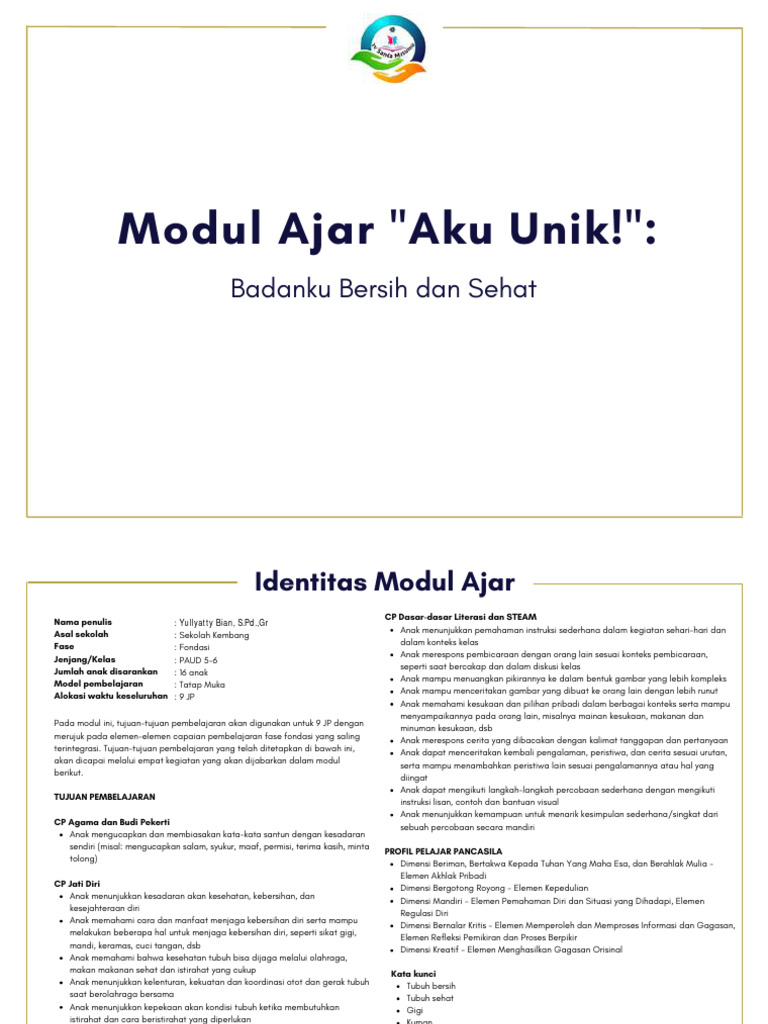 Modul Ajar Kebersihan untuk PAUD | PDF