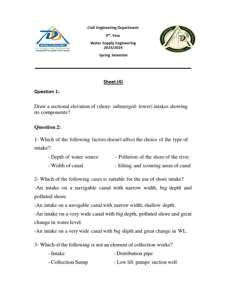 Water Supply Engineering Intake Design Guide | PDF | Pump | Water