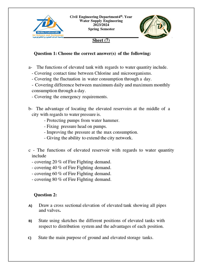 Water Supply Engineering Exam Questions | PDF | Water Supply | Water