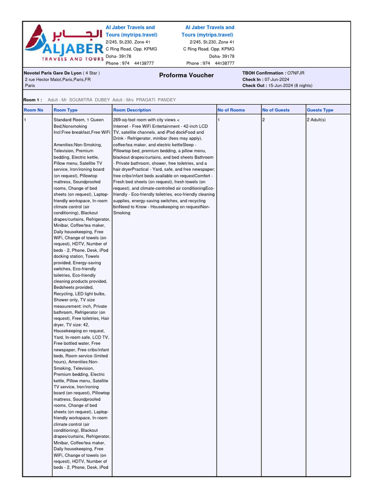 Proforma Voucher for Paris Hotel Stay | PDF