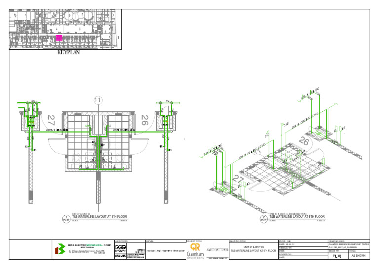 6TH Floor Unit 27 & Unit 26 T&B Waterline Layout | PDF