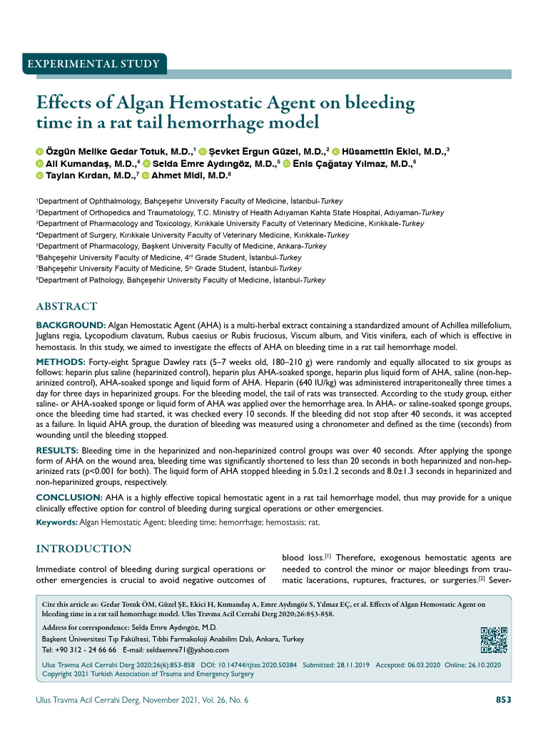 Effects of Algan Hemostatic Agent on bleeding | PDF | Bleeding | Hemostasis