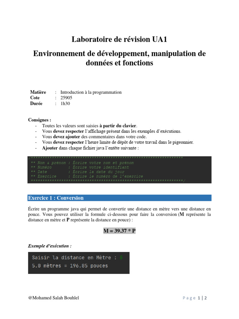 Programmation Java : Exercices pratiques | PDF | Méthodes et références ...