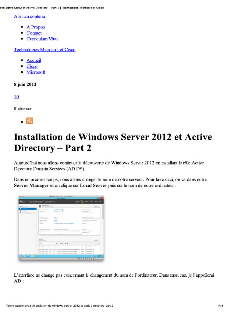 Installer Une Active Directory Sur Un Windows Server 2012 2 - 2 | PDF