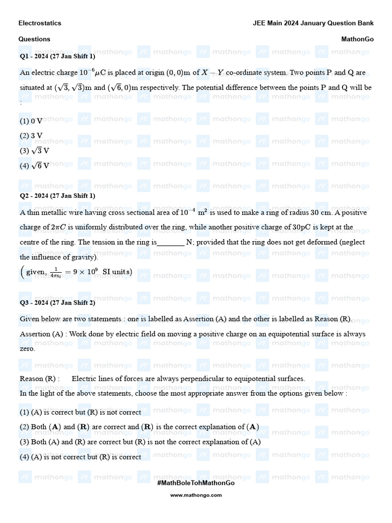 Electrostatics - JEE Main 2024 January Question Bank - MathonGo | PDF ...